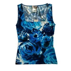 Fuzzi blue watercolor floral top size large